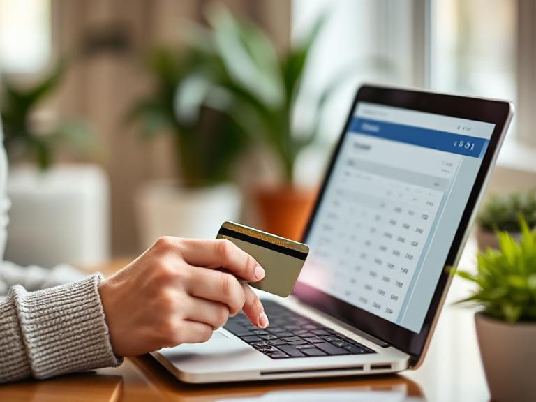 Person Paying bill with credit card online